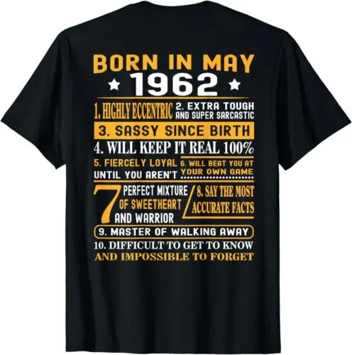 10 facts born in May 1962 (On Back) Design Gift Idea T-Shirt S-3XL