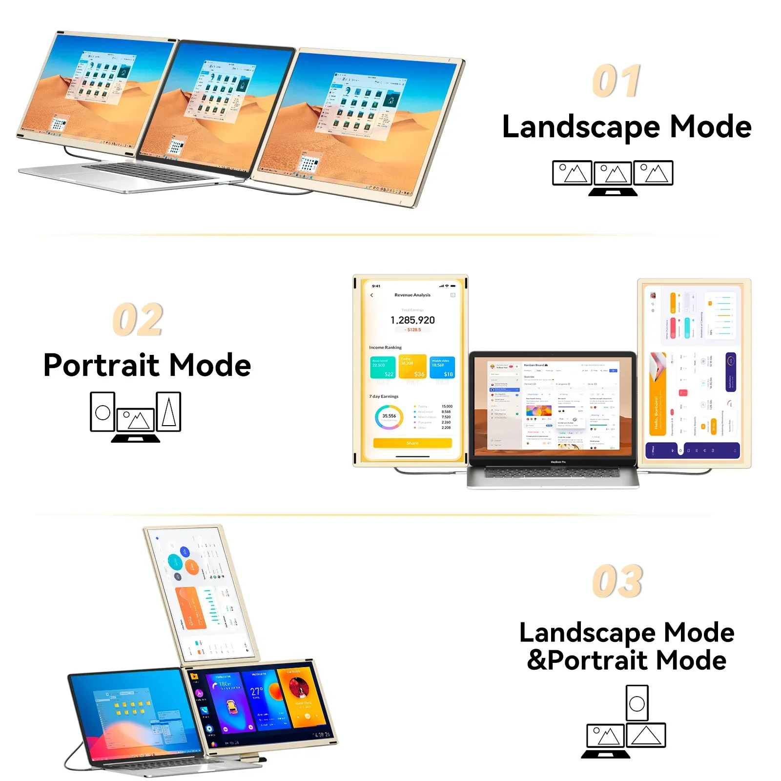 2026 Best Seller S6 Portable Monitor Dual IPS Full HD 1080 Portable Monitor Screen With 120% SRGB Portable Triple Monitor For La