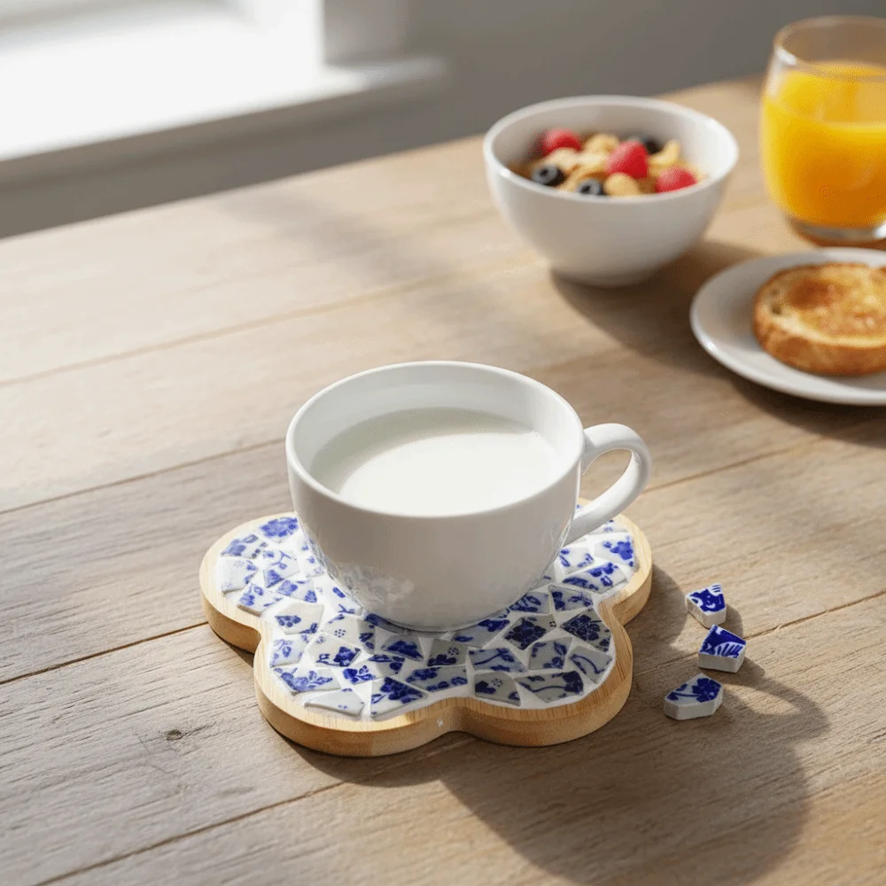 Chinese Style Blue White Porcelain Coaster Material Kit Heat-resistant Smooth Granular Edge Blue White Porcelain Placemat