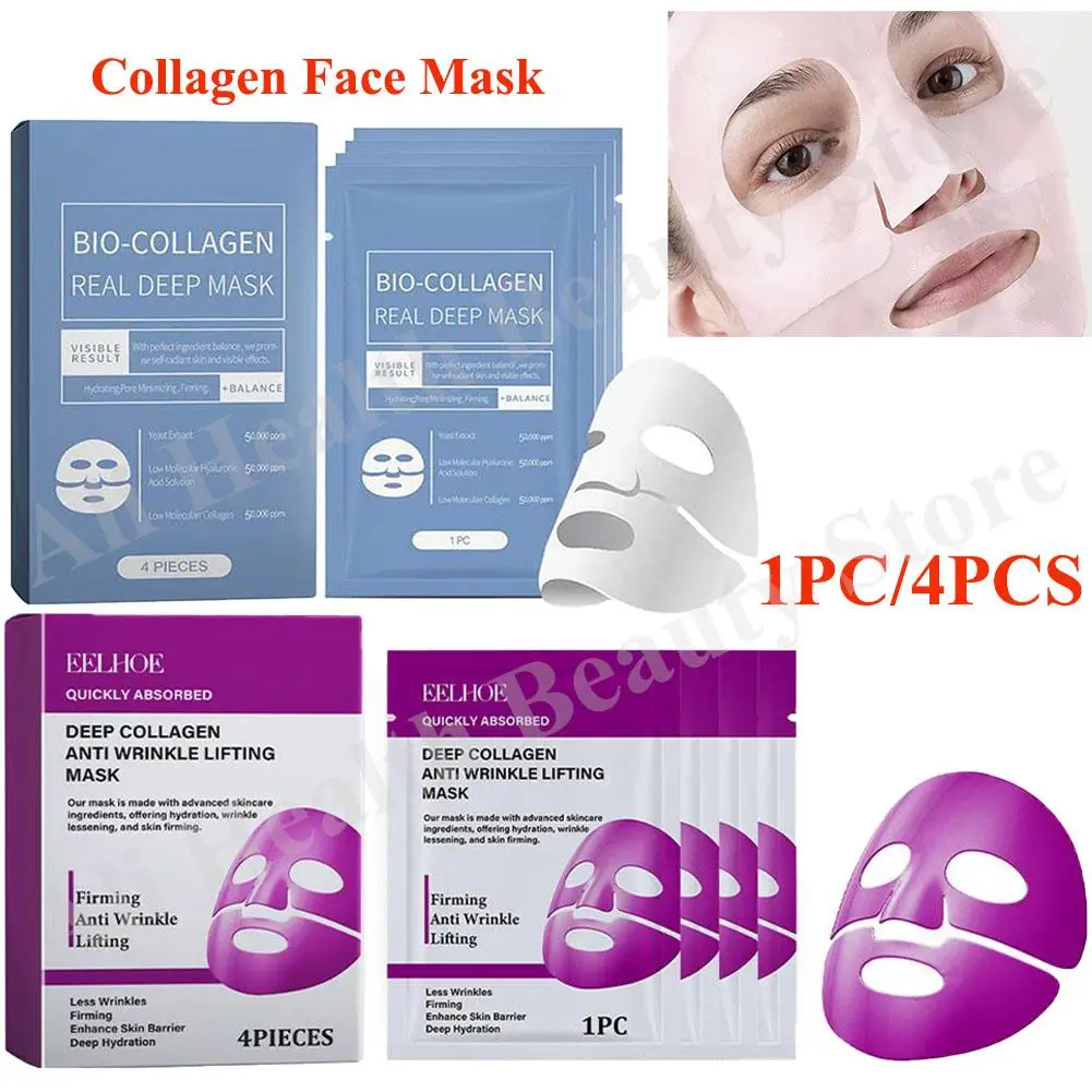 1PC/4PCS Moisturizing Bio-Collagen Real Deep Mask Face Mask With Hydrolyzed Collagen Reverse Film For Skin Care