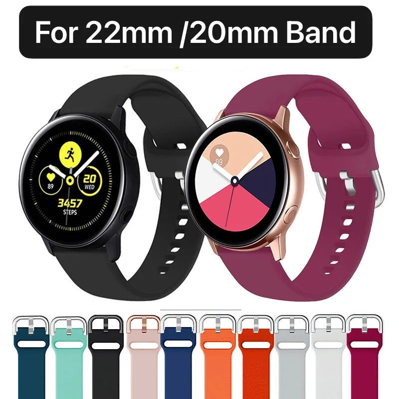 

22mm 20mmm Silicone strap for Samsung watch 46mm Active2 42mm/Huawei watch GT2/Amazfit bip replacement strap for Samsung watch 3