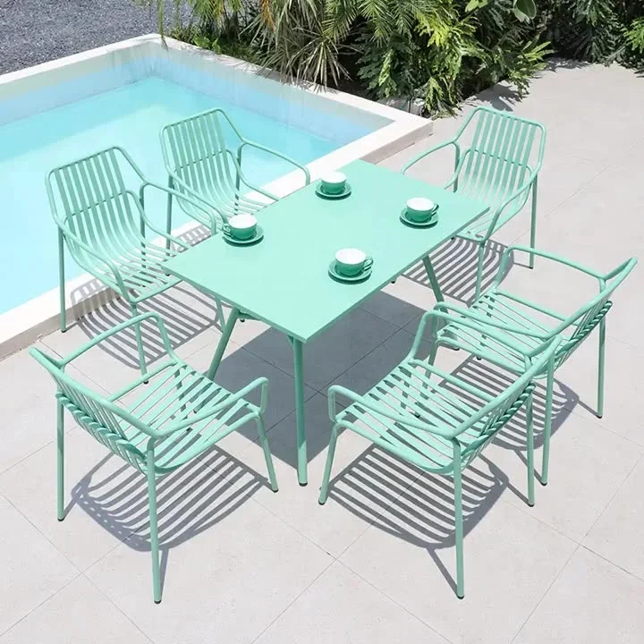 

Hot Sale Modern Outdoor Garden Furniture Colorful Iron Table and Chair Set for Patio