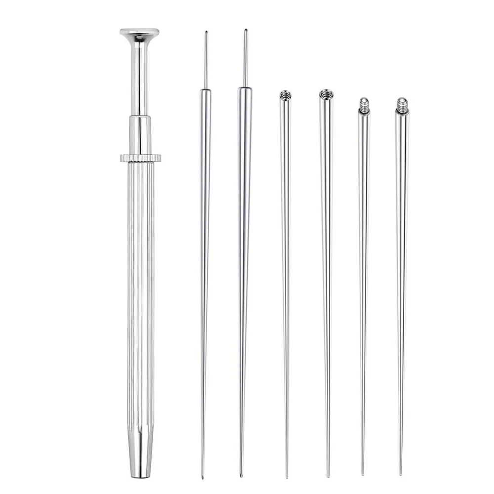 6/7pcs Stainless Steel Piercing Taper Tool Professional Earring Tool Puncture Connecting Pin Straight/Curved Pole
