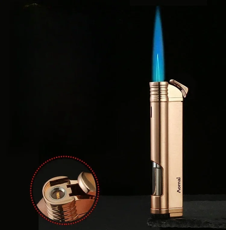 Metal Mini Windproof Tungsten Wire Ignition Jet Flame Turbo Butane Gas Torch Lighter Visible Gas Window Portable Cigar Lighters