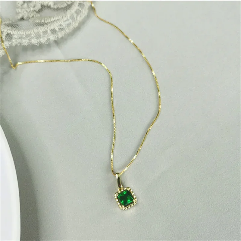 Kalung liontin zirkon hijau buatan tangan, perhiasan wanita elegan rantai klavikula 925 Sterling Silver temperamen sederhana