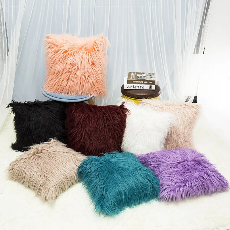 Artificial Wool Fur Sheepskin Cushion Cover Hairy Faux Plain Fluffy Soft Throw Pillowcase Washable Square Solid Pillow Case