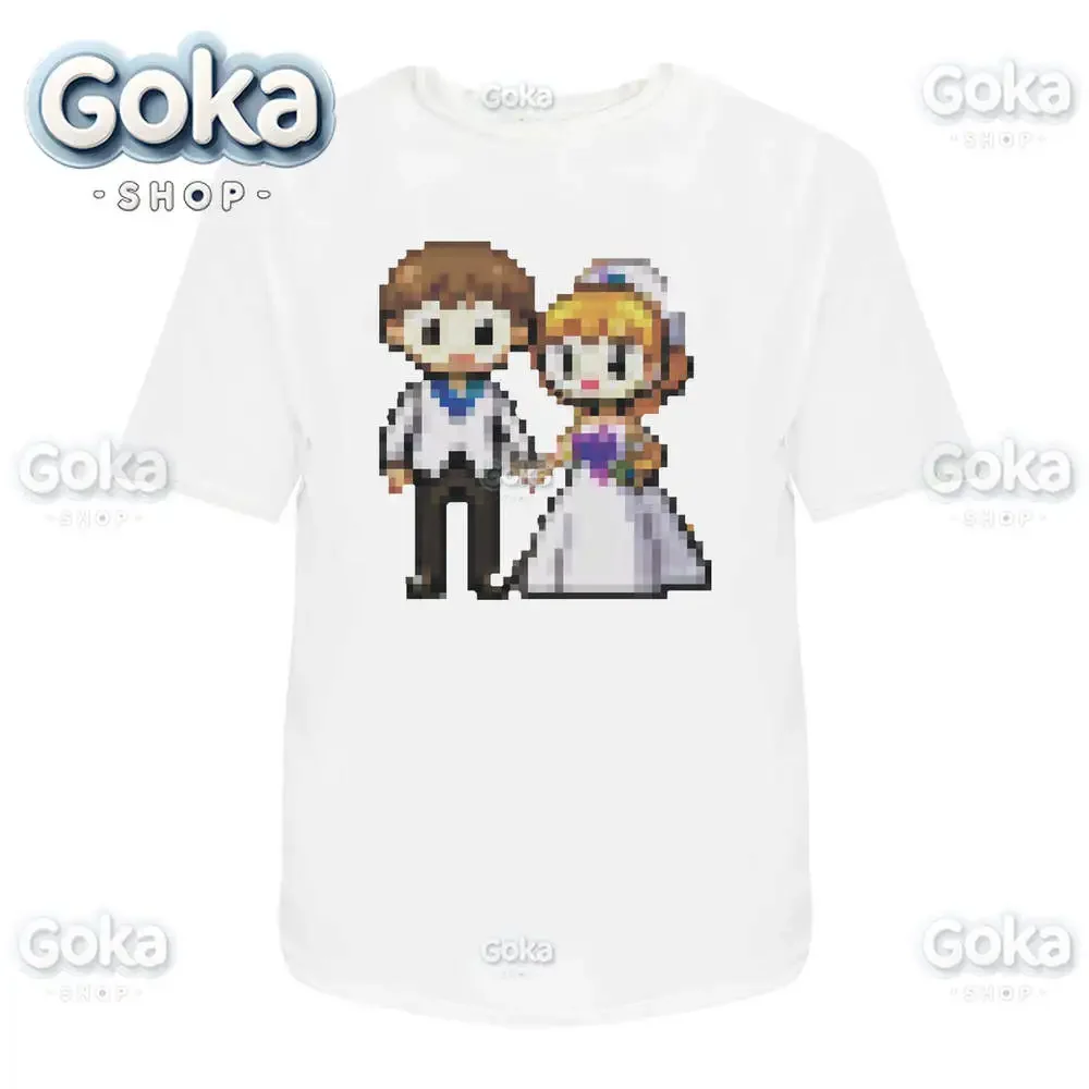 Pixel Art Wedding Couple Graphic T Shirts Mens Clothing  Tops & Tees Cotton Women Printed T-shirt Y2K Clothes Cute Funny Tshirt