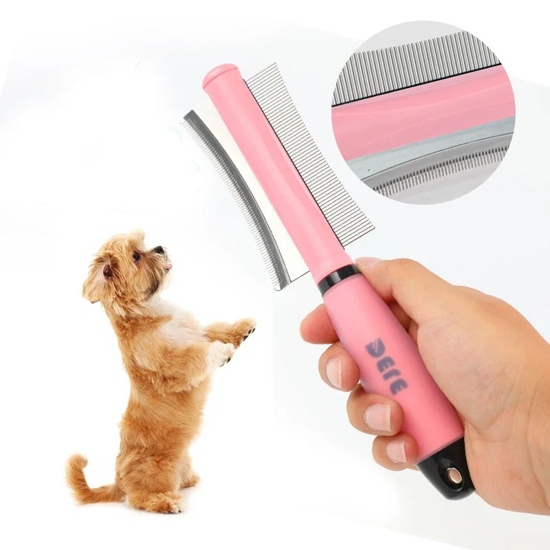 Pet Sided Needles Grooming Brush Comb Trimming with Double Rowed Dogs Comb Tool Handle for Removing Loose Hair Pet Supplies