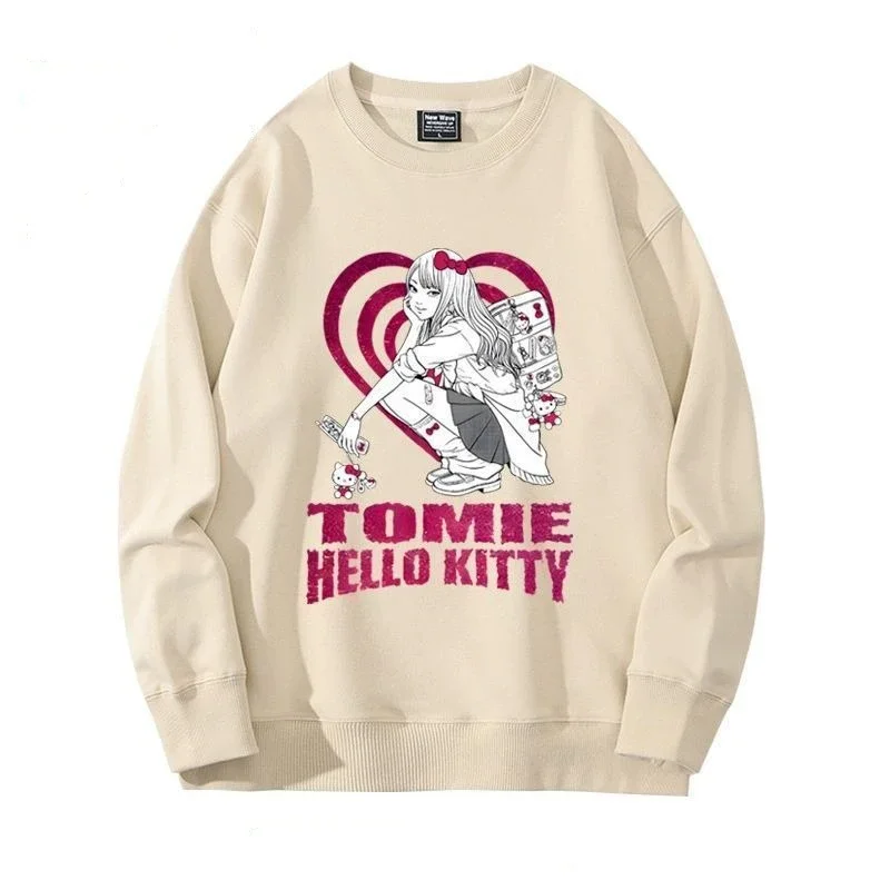 Tomie Hello Kitty Junji Ito Sweatshirt with Cute Pattern Print Retro Fashion Pure Cotton Anime Men\'s and Women\'s Pullover