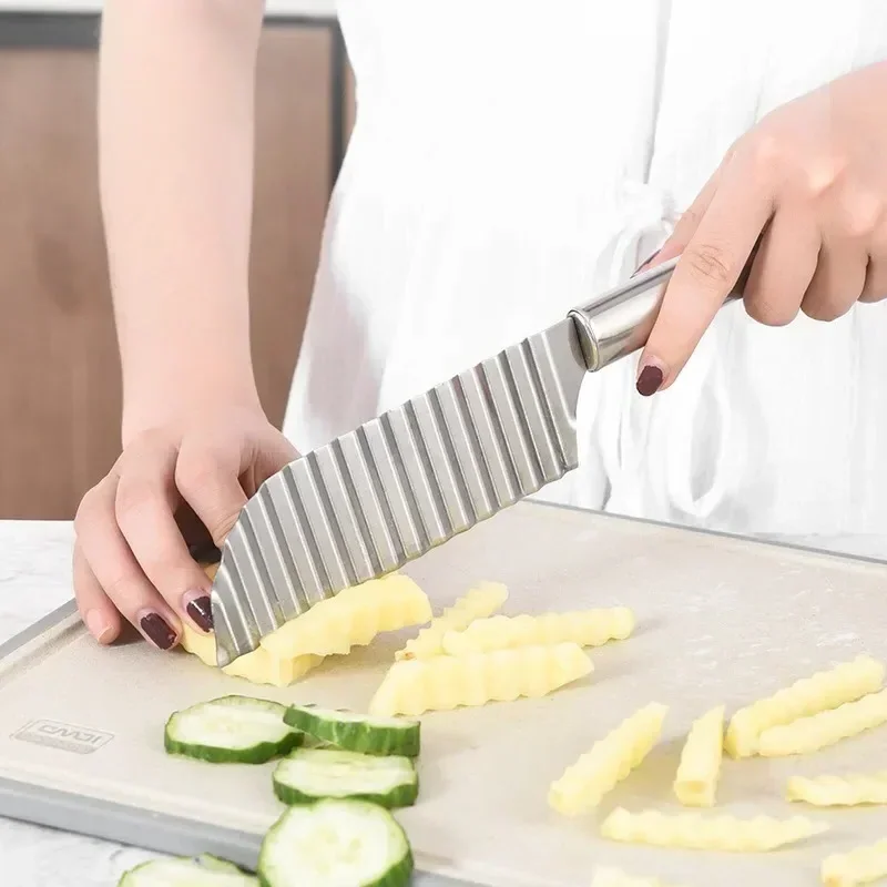 Stainless Steel Potato Chip Slicer Dough Potato Wavy Edged Knife Vegetable Fruit Cutting Peeler Cooking Tools Kitchen Knives