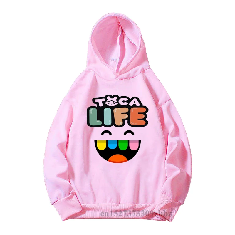 Kids Hot Game Toca Life World Cartoon Print Hoodies Girls Cute Boca And Gacha Pattern Pink Sweatshirt Boys Cool White Clothes