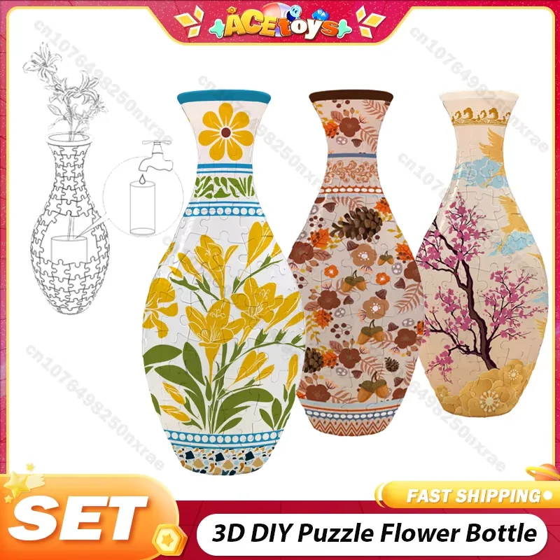 

3d Puzzle Vase Plastic Flower Bottle Season Panda Porcelain Design Home Decoration and Arrangement Housewarming Kids Toys Gifts