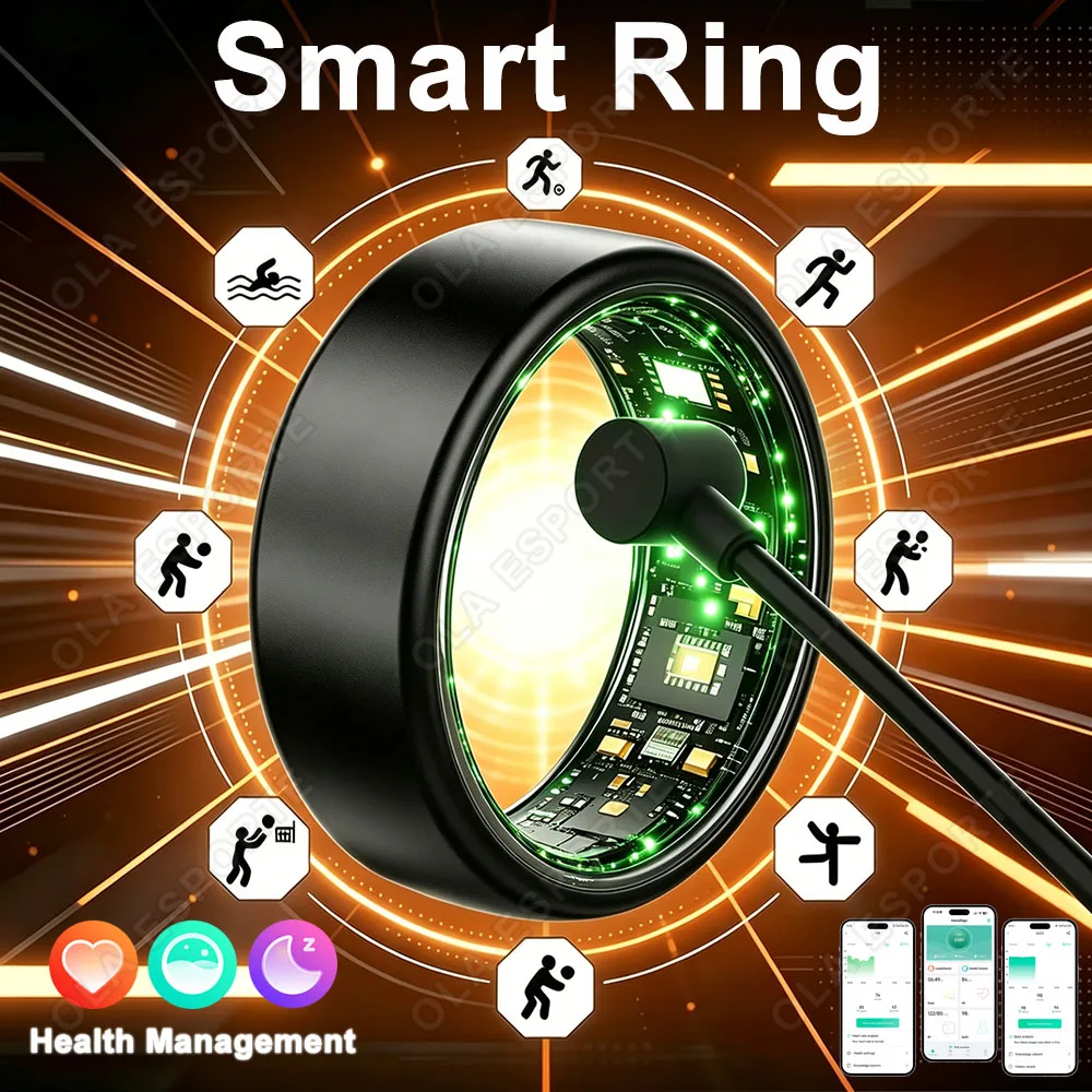 

Multiple Sports Modes Smart Ring Heart Rate Stress Sleep Health Monitoring IP68 Waterproof Smartring Sports Fitness Rings New