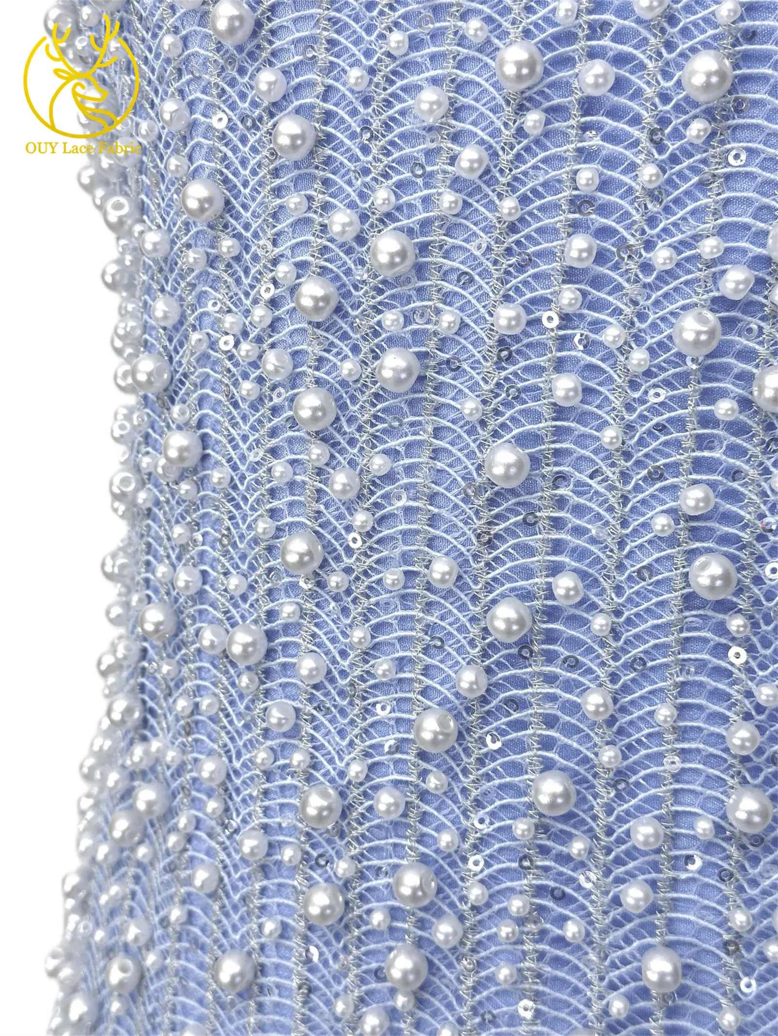 Neues Design Afrikanischer Großer Perlen-Spitzenstoff 2026 Nigerianischer Perlen-Pailletten-Spitzenstoff für Abendkleider Nähen 5 Yards – Detail 8
