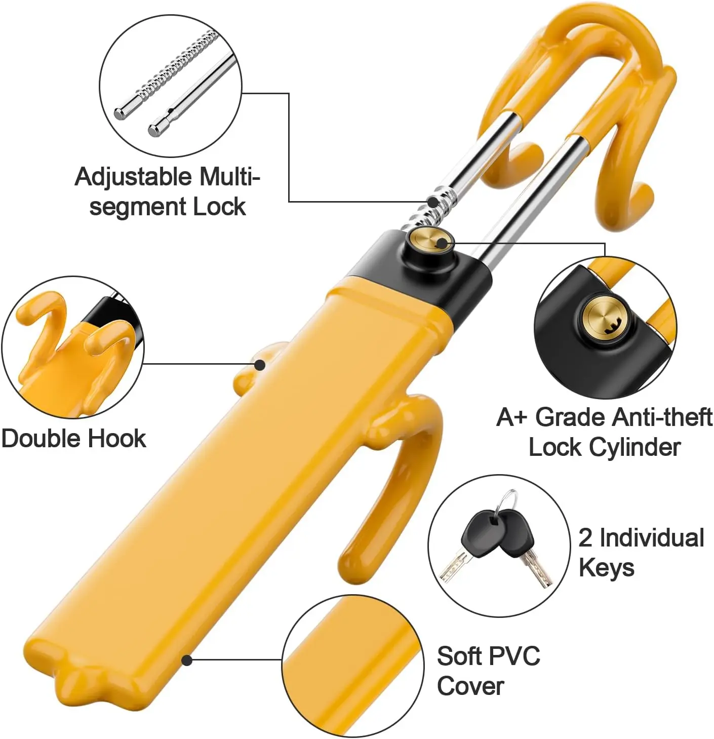 Steering Wheel Lock Retractable Double Hooks Car Wheel Lock Universal Wheel Lock Fit for Cars Trucks Vans and SUVs