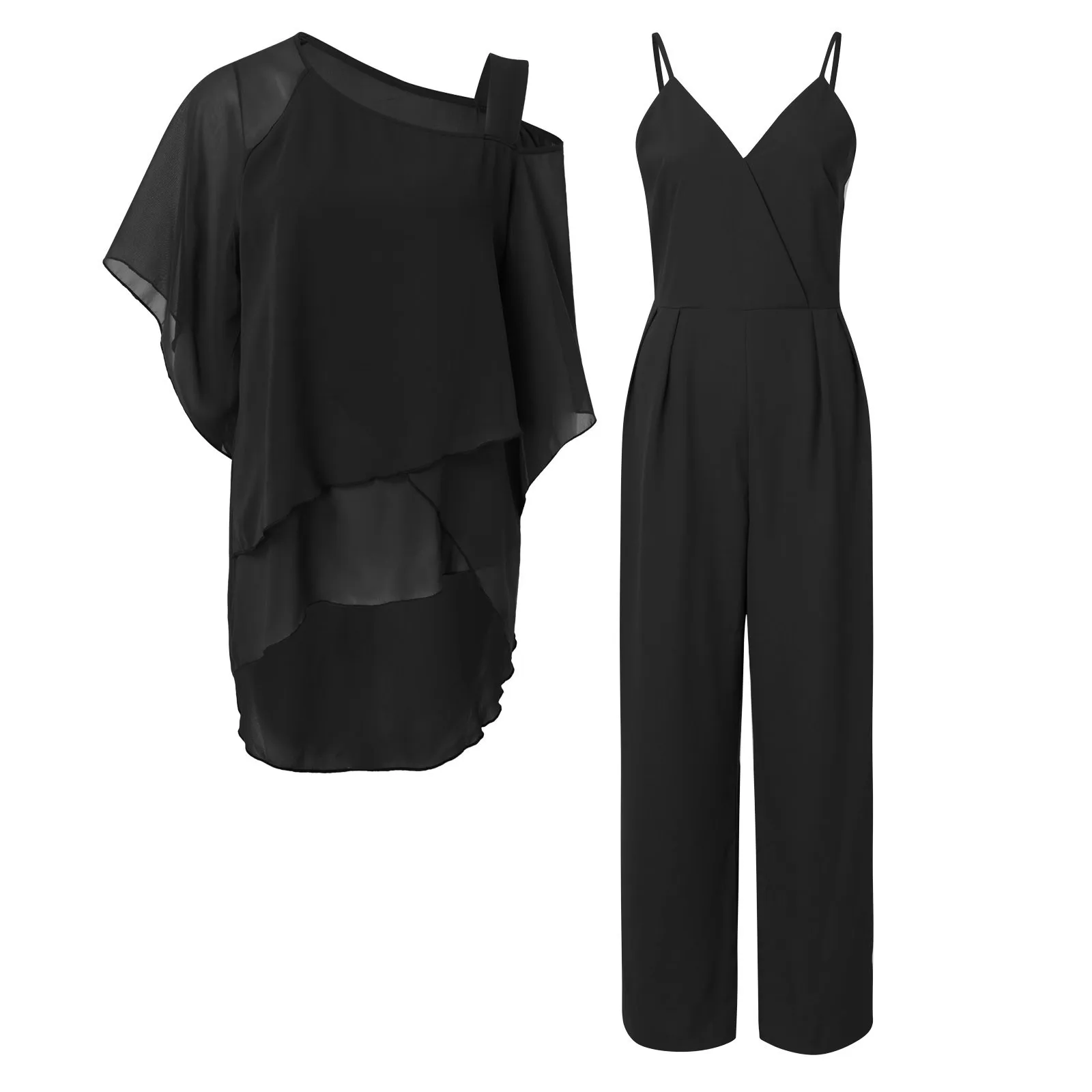 Batwing manga oca fora do ombro tops para mulheres, pantsuit cor sólida, calças largas soltas perna reta, terno do feriado, roupas de praia