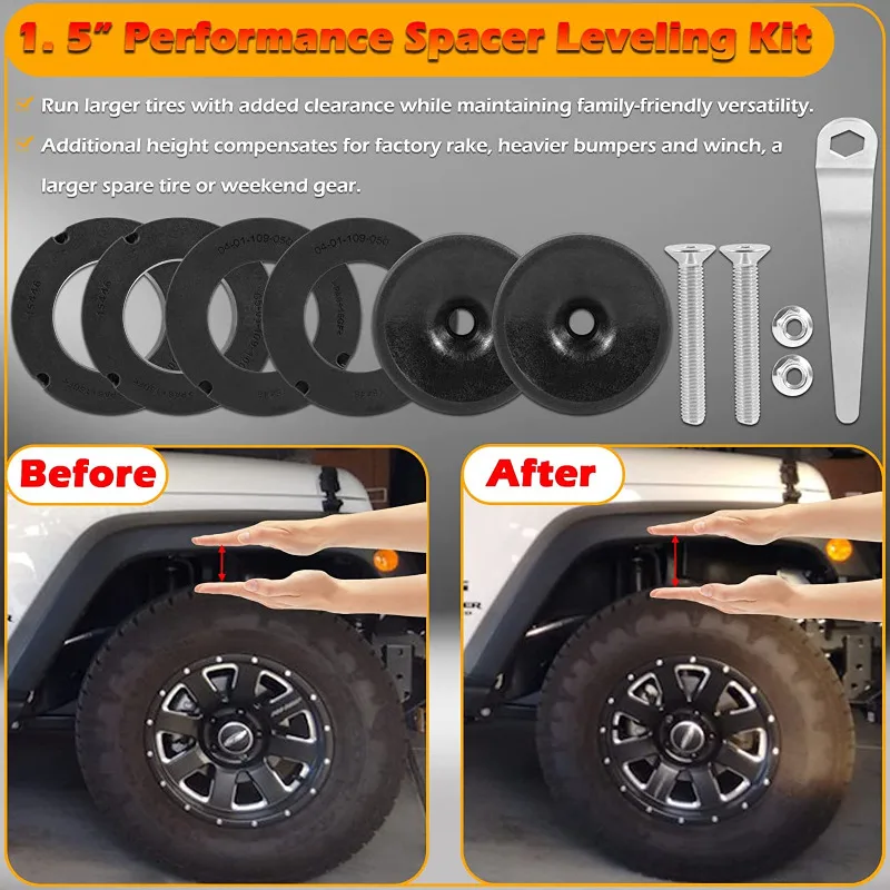 1155300 Front 1.5 Inches Performance Spacer Leveling Kit for Jeep Gladiator JT 2020-2024