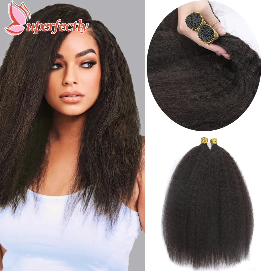 Uperfectly I Tip Hair Extensions Kinky Straight 100% Human Hair Keratin Hair Extensions Fusion Pre Bonded Human Hair Extensions