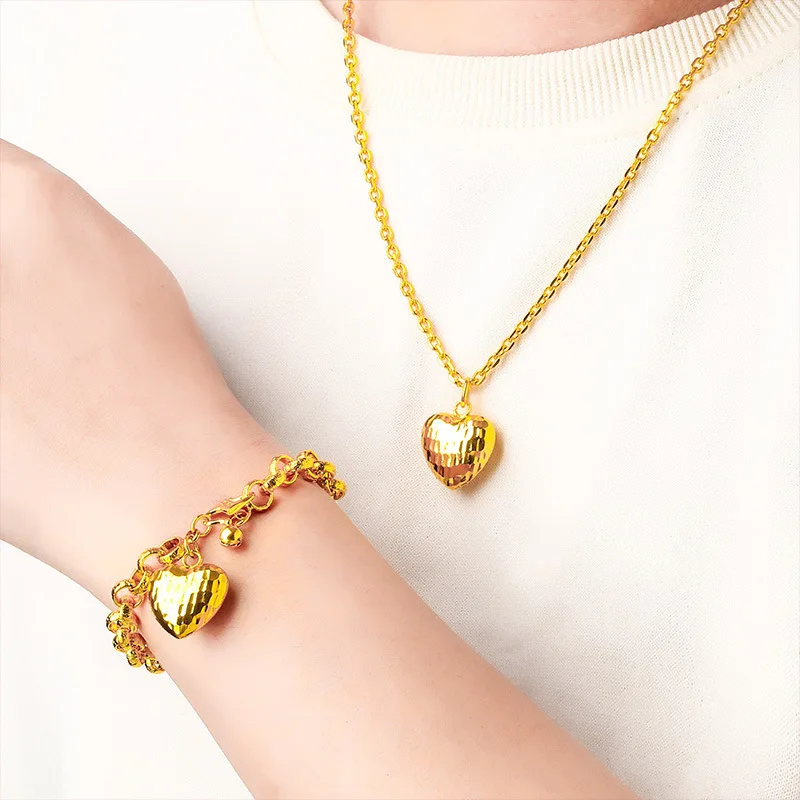 

AU999 24K Gold Hollow Heart Jewelry Set | Matte inner with glossy outline, enamel accents, noble & lively