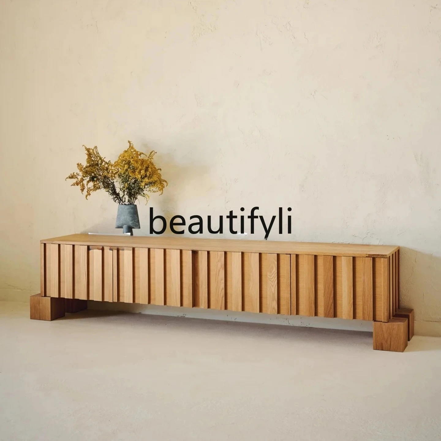 

Vintage Style Natural Wood Color Retro Solid Wood TV Cabinet Modern Simple Creative Art Sideboard Storage Entryway Cabinet