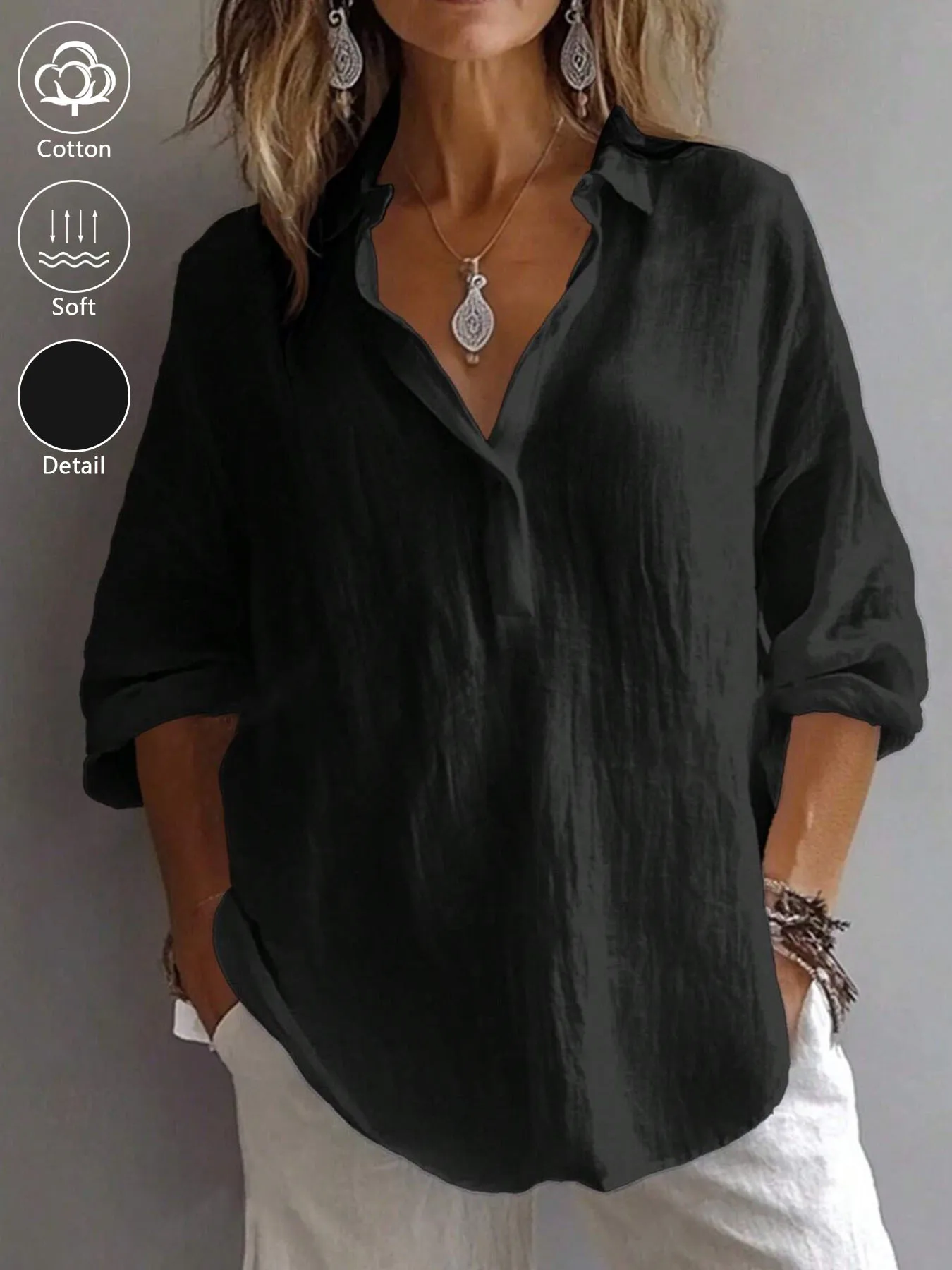 Klassisches Damen-Hemd aus 100% Baumwolle mit Kragen und Knopfleiste – ein einfaches, unverzichtbares Oberteil für den Alltag und das Büro. – Detail 9