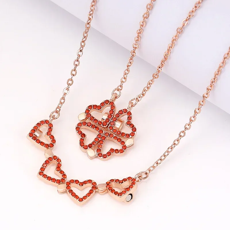 

2025 Heart-shaped hollowed-out four-leaf clover collarbone necklace