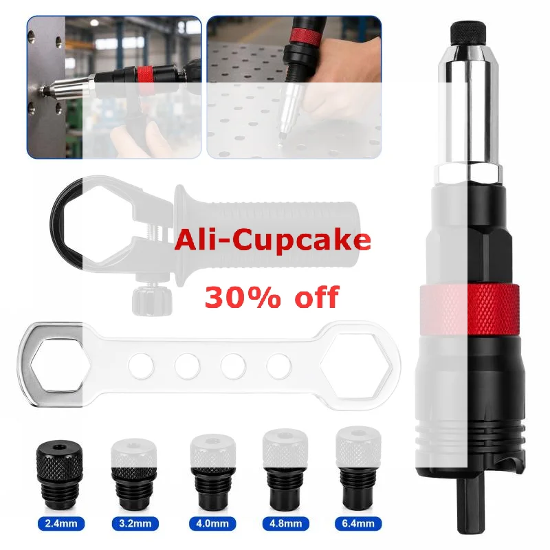 2.4MM/3.2MM/4.0MM/4.8MM/6.4MM Electric Rivet Nut Tool Adapter Insert Nut Riveting Tool Home Cordless Rivet Nut Converter