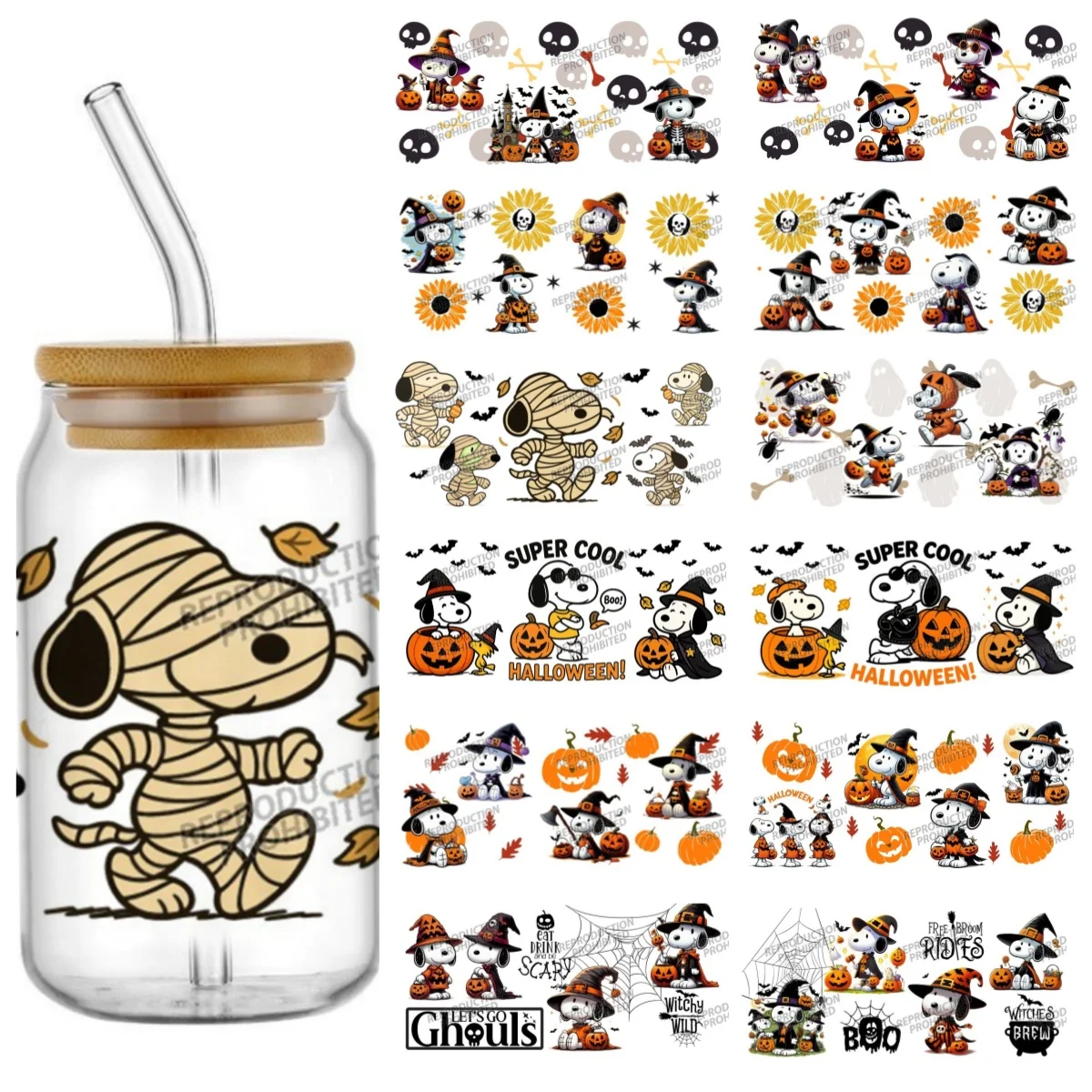 

Cartoon Snoopy Halloween Design For 16oz Cups Cool UV DTF Wrap Transfer 3D Sticker Labels Diy Logo Waterproof Children Gift
