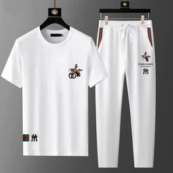 Fashion Sportswear Set Men's Embroidery Running Casual Loose Short Sleeve T-shirt Shirt Men's Clothes Trousers Two Sets