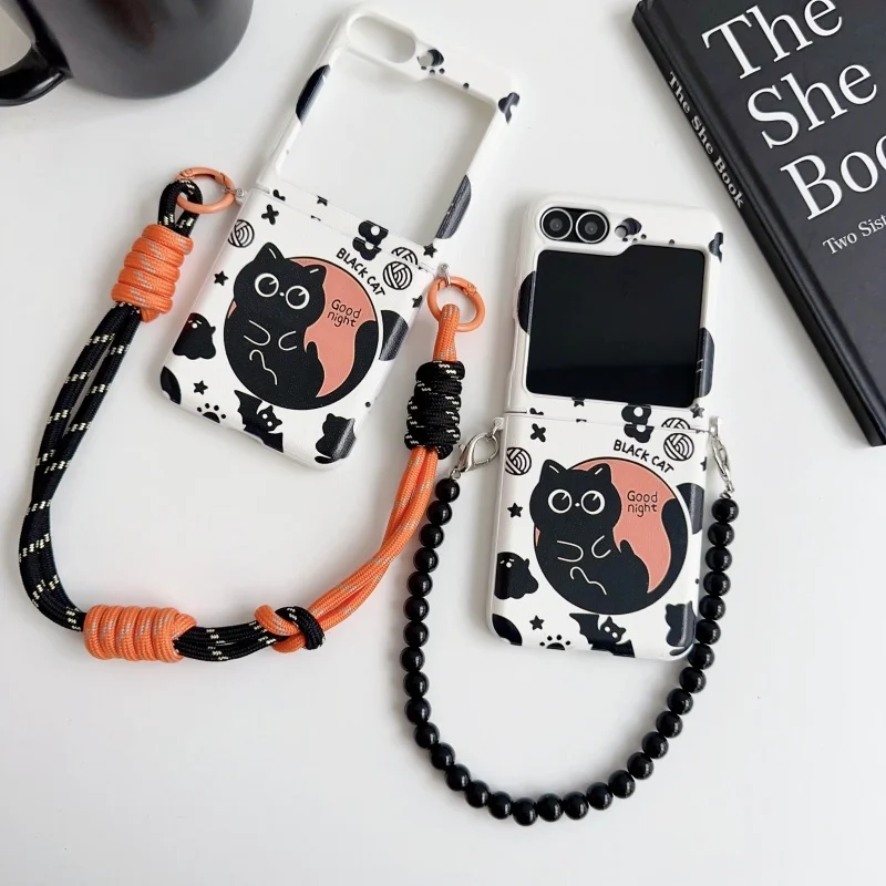 

Phone Case for SAMSUNG ZFLIP3 4 5 6 Black Cat Patterned Phone Case SAMSUNG ZFLIP3 4 5 6 Fashion Bracelet Phone Case