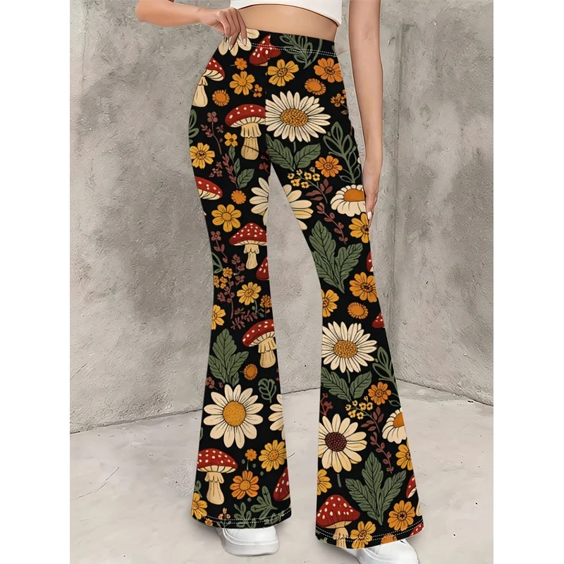 Girls All Over Print Flare Pants Stretchy Bell Bottom Leggings Elastic Waist Pants for Tween Teens Back to School Outfit