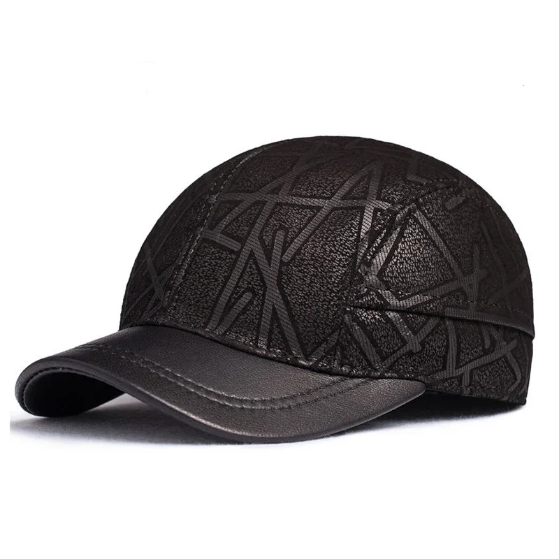 

Sports Baseball Cap Men Genuine Leather Duck Tonue Hats Male Casual Punch Hockey Golf Leather Baseball Cap Printed Short Brim