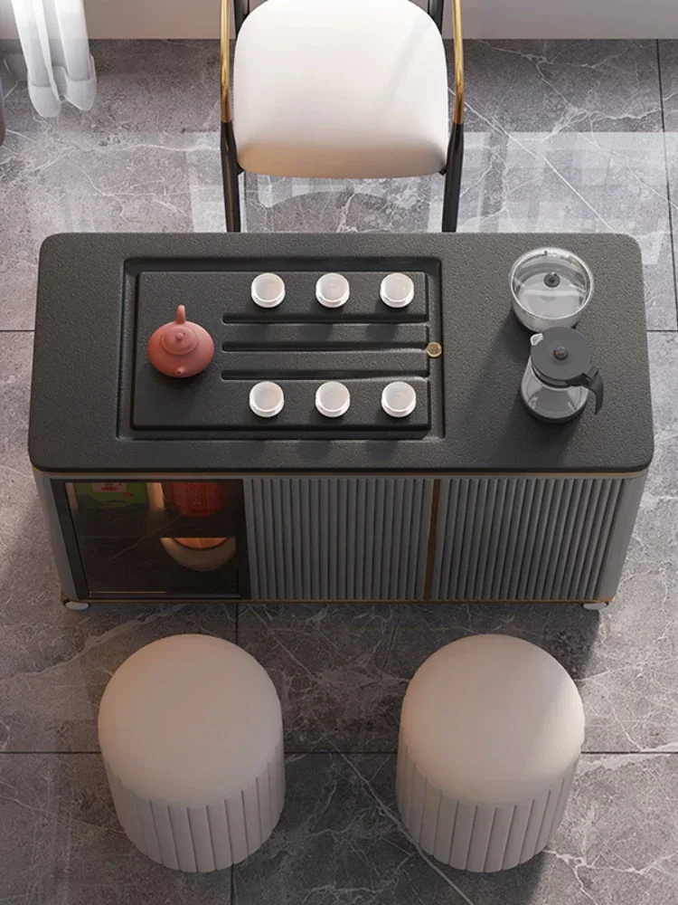 Light Luxury Stone Plate Tea Table Kettle Integrated Mobile Tea Cart Household with Wheels