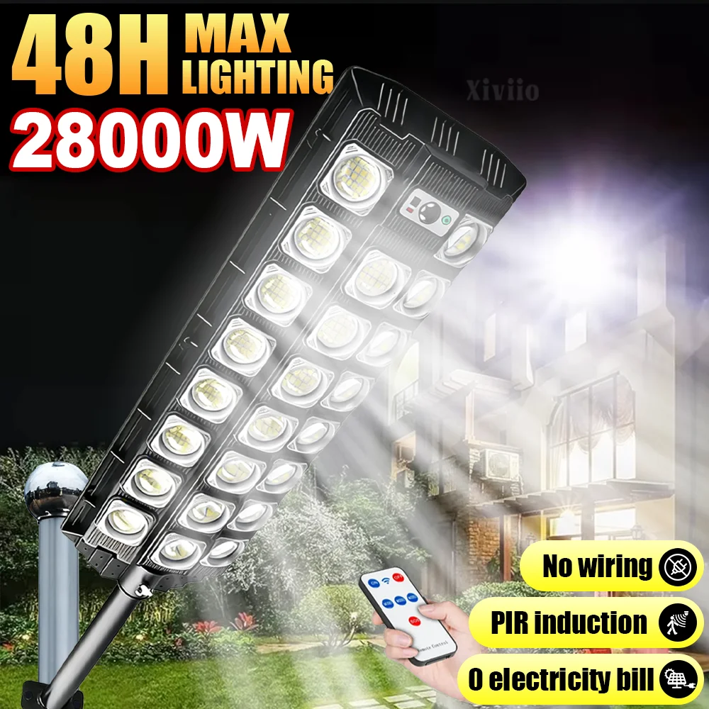 28000W  Equivalent Powerful Solar LED Light Outdoor Motion Sensor Dusk To Dawn Lighting Solar Lamp for Garden Street Wall Square
