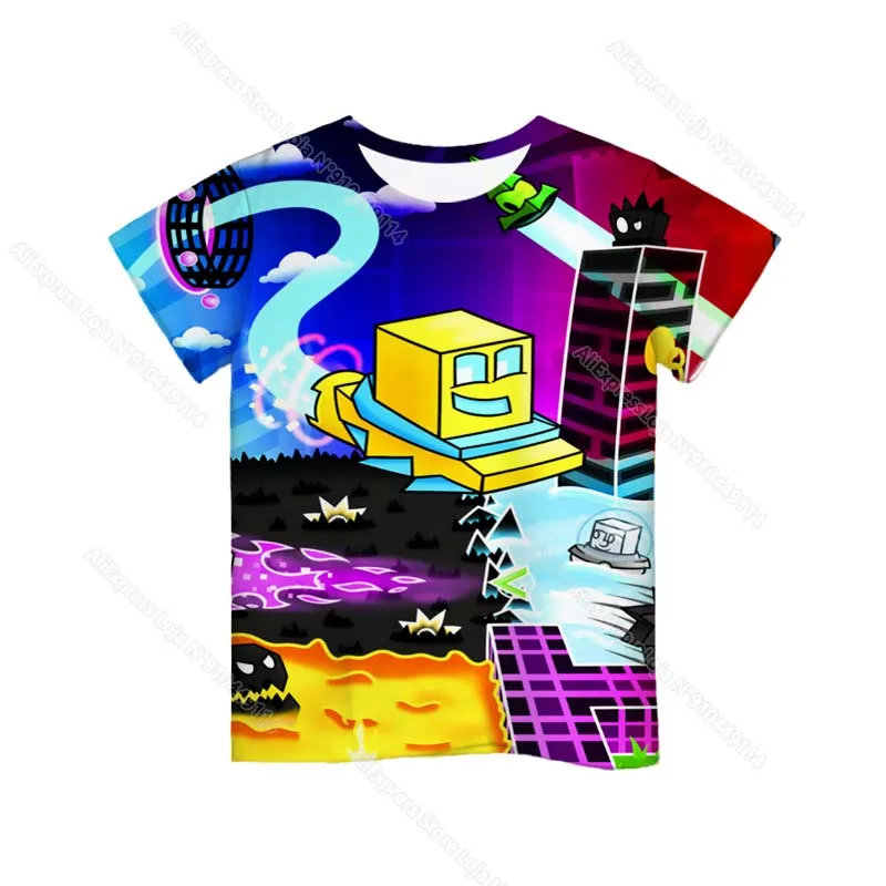 Camisetas con estampado 3D de tablero geométrico enfadado para niños y niñas, camisetas de Anime de dibujos animados, camisetas de juego para niños