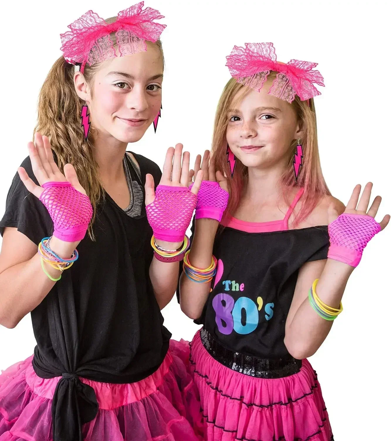 Vrouwen jaren '80 Kanten Hoofdband Party Set Accessoires Retro Party Kostuum Set Volwassen Handschoenen Kralen Ketting Armband Oorbellen Accessoire