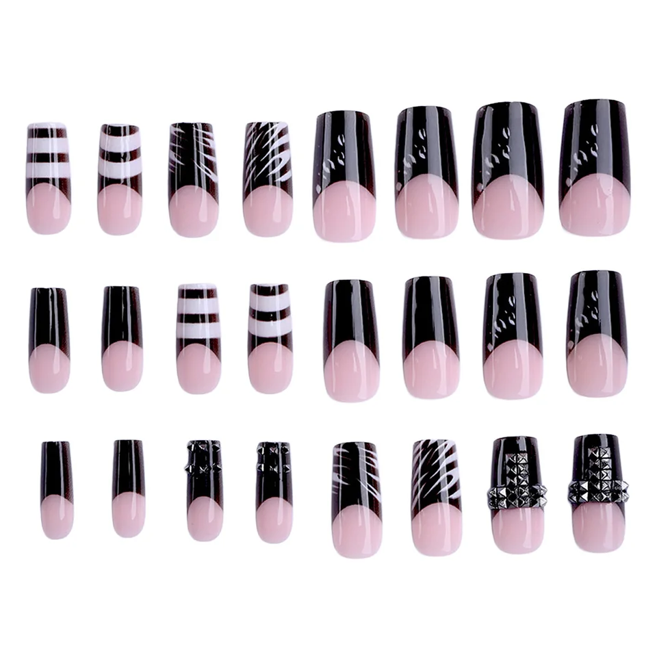 24 piezas uñas press-on francesas cuadradas oscuras mate, uñas postizas artificiales para manicura 4