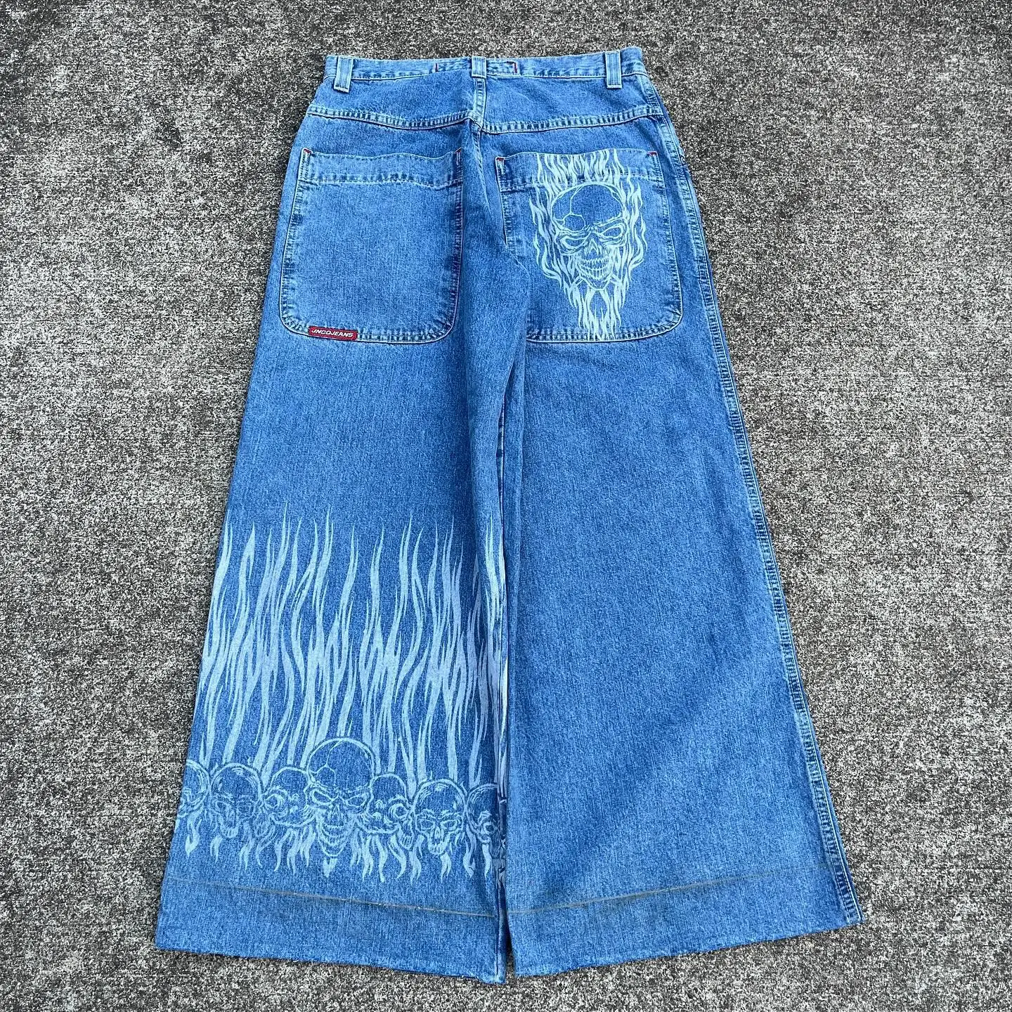 Pantalones vaqueros de pierna ancha para hombre, ropa de calle informal, holgada, Y2K, Harajuku, Hip Hop, JNCO, gran oferta