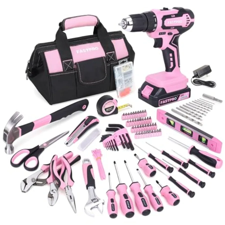 

232-Piece Tool Set with Drill, 20V Cordl Drill Driver and Home Tool Set, Drill Set for Women, Lady's Repairing Kit with 12-Inch