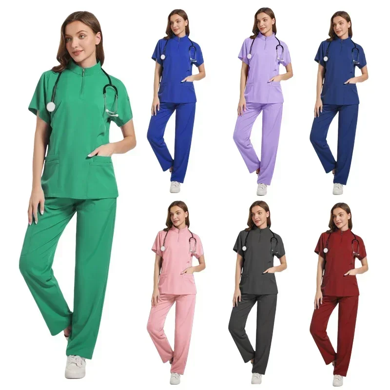 

Medical Scrubs Tops Casual Short Sleeve Blouse Pharmacy Hospital Overall Women Scrub Clothes Nursing Uniform Nurse Shirt