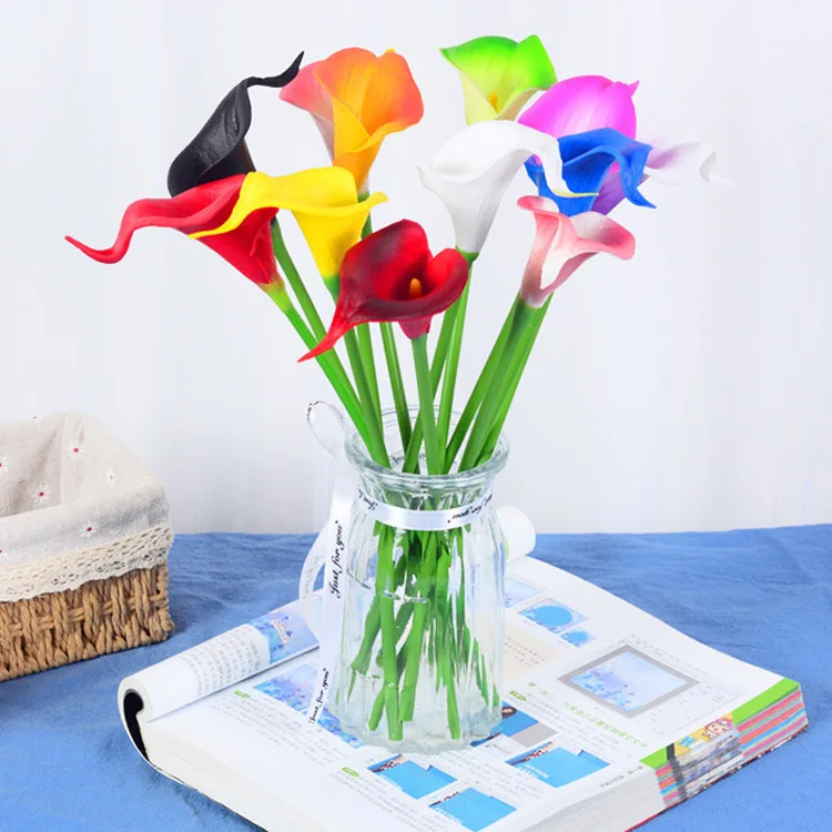 5PC Simulation Calla Lotus Flower Bouquet Wedding Home Decoration Hand Feeling Flower Pu Fake Flower Pink Black Green Flower Dec