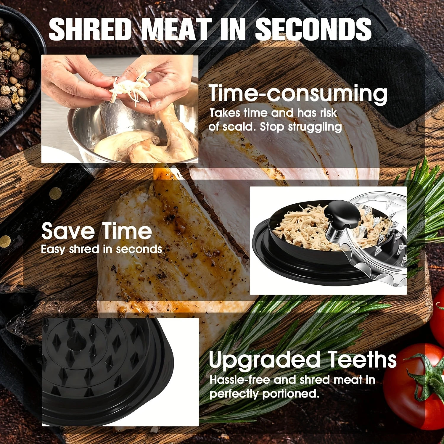 

Large Chicken Breast Shredder Machine with Clear Cover - Ergonomic Anti-Slip Handle, Easy Meat Shredding Tool for Beef, Dishwash