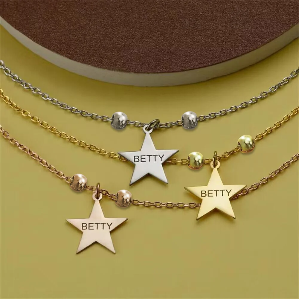 

Custom Star neckalce Engraved Name Pentagram Necklace for Women Man Fashion Stainless steel Star Pendant Necklaces Jewelry Gift