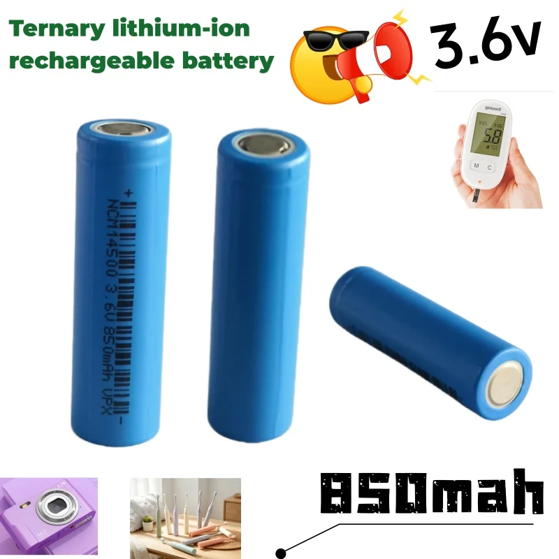 850mAh 3.6V 14500 NCM Rechargeable Cylindrical Battery Suitable for Flashlights Shavers Mini Fans Toys
