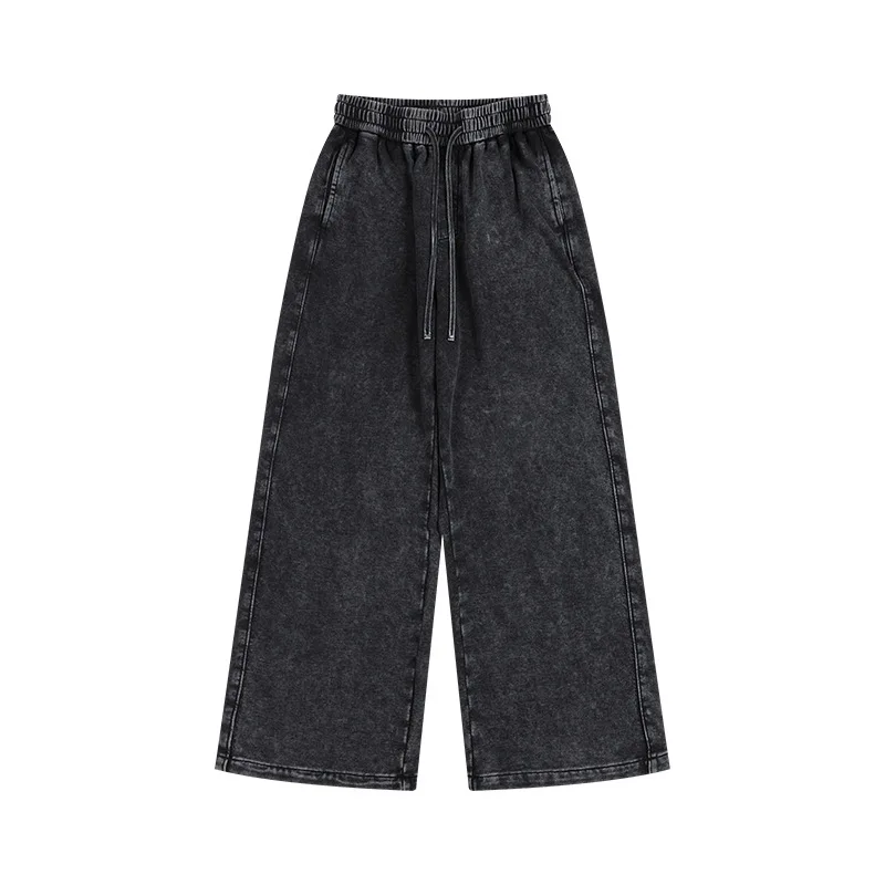 New product Washed and distressed cuffed jogging pants 350g American retro cotton-polyester-spun fabric men's retro pants