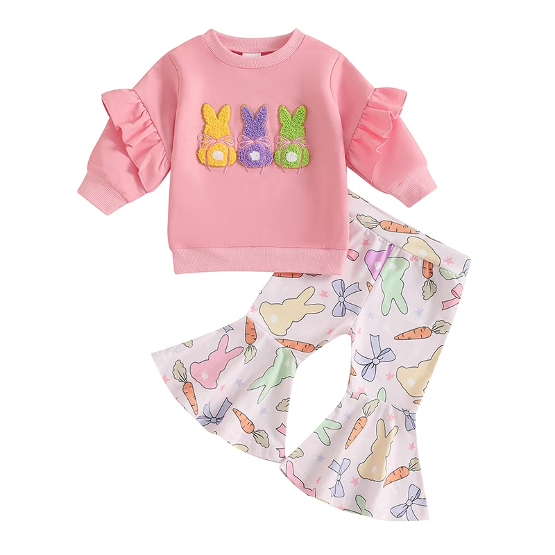 Toddler Baby Girl Easter Outfit 6 9 12 18 24Months 2t 3t 4t Sweatshirt Top+Flare Pants Bell Bottoms Easter Clothes