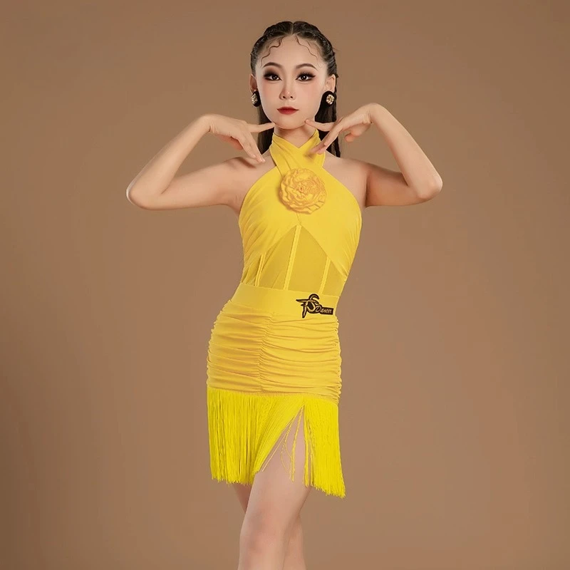 Latin danskostuum voor meisjes en kinderen, zomerhemdje, kwastje, professionele trainingsvaardigheden, danskostuum, klasse uniform