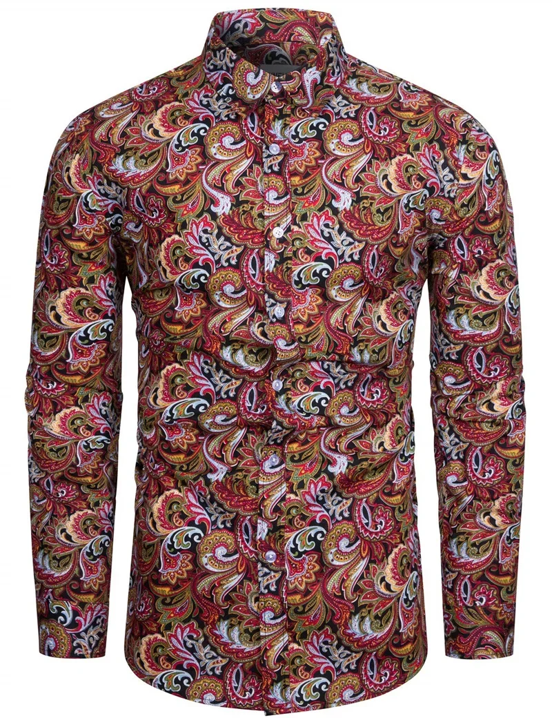 

Новая рубашка с цветочным принтом в стиле пейсли для мужчин и женщин, модные роскошные рубашки с длинными рукавами, осенние топы с лацканами, рубашка с узором пейсли, блузка Hombre