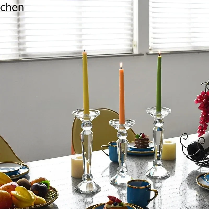 BJ-1   Simple Crystal Glass Candle Holder Transparent Romantic Wedding Props Table Decoration Ornament Candle Holder