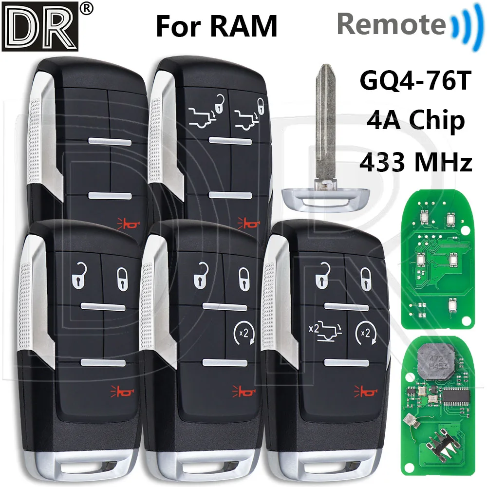 

Отличный GQ4-76T 4A чип 433 МГц бесконтактный автомобильный пульт дистанционного управления Smart Key для Dodge RAM Pickup HD 1500 2500 3500 4500 5500 2019-2021
